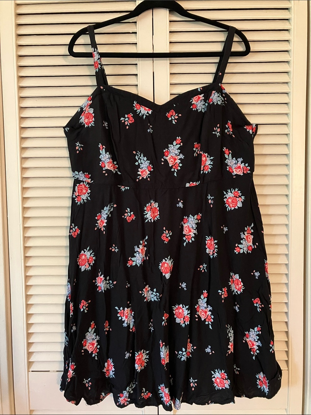 torrid Size 2x Black Floral Mini Dress Adj Spaghetti Straps